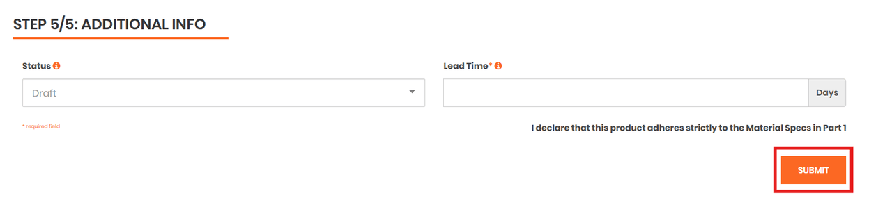 Submit product screen