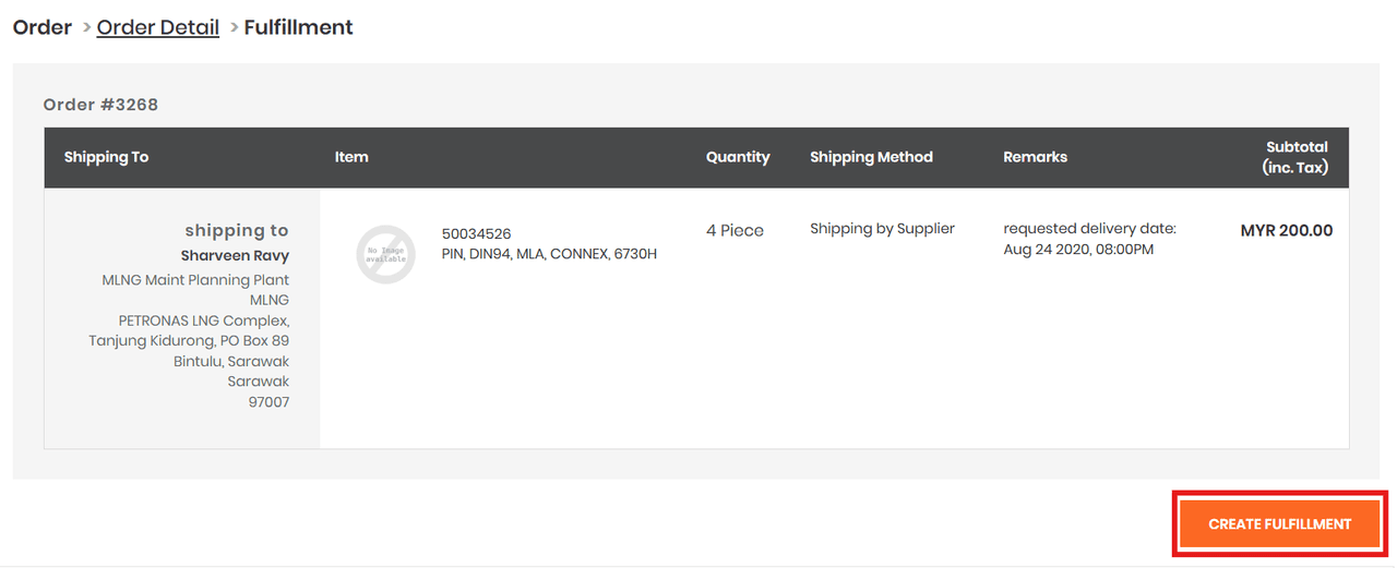 Create fulfillment screen